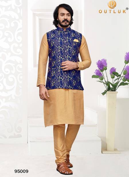 Blue And Parrot Colour Outluk 95 New Latest Designer Ethnic Wear Kurta Pajama With Jacket Collection 95009